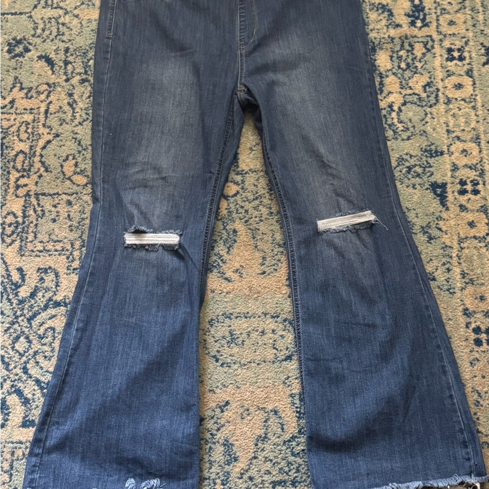 Cello Dark Blue Distressed Flare Jeans